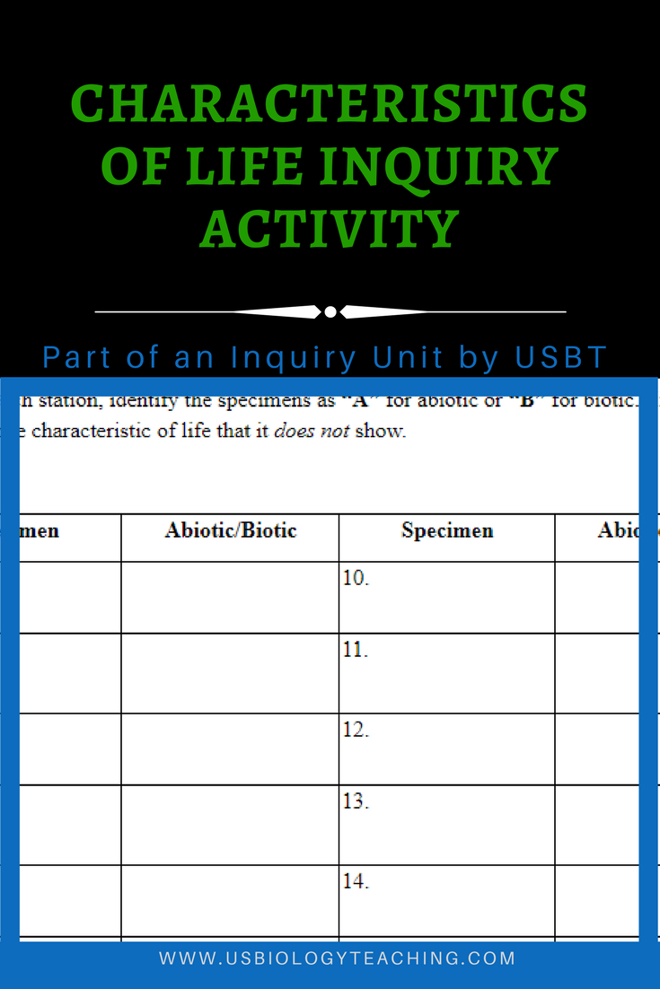 Characteristics of Life Worksheet - USBiologyTeaching.com Within Characteristics Of Life Worksheet